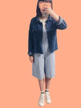 「stripes」｜「アイテム（オールインワン・サロペット）」を使った、JANEドワーフ さん（レディース・156cm）の春コーディネート