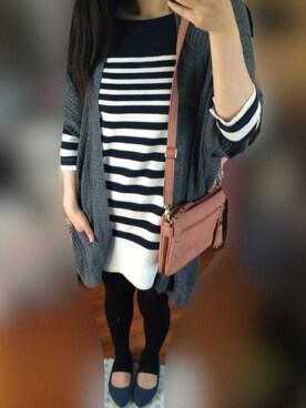 「no brand（ノーブランド）のアイテム（カーディガン/ボレロ、グレー系）」を使った、ちぃ♡さん（レディース・162cm）の春コーディネート