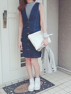 「アイテム（その他ヘアアクセサリー、ホワイト系）」を使った、まぁりさん（レディース・158cm）の春コーディネート
