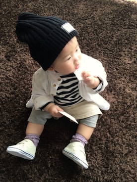 「ボーダーTシャツ」｜youさん（キッズ・70cm）の春コーディネート