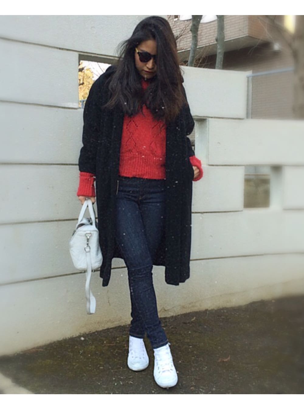 「girl、winter、Japan、outfit、ootd、fashion」｜「Fairgroundのアイテム（ニット/セーター、レッド系）」を使った、N@さん（レディース・160cm）の冬コーディネートの1枚目の写真