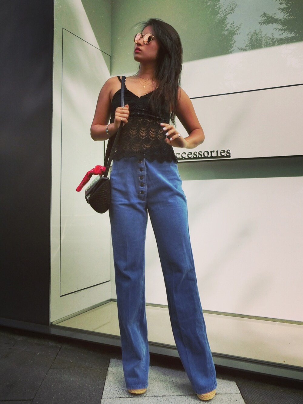 「girl、fashion、outfit、ootd、Japan、summer」｜「nina kaufmannのアイテム（キャミソール、ブラック系）」を使った、N@さん（レディース・157cm）の夏コーディネートの1枚目の写真