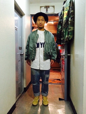 「no brand（ノーブランド）のアイテム（ジャケット/アウター）」を使った、Shibuya"T" OLD POSTさん（メンズ・165cm）の秋コーディネート