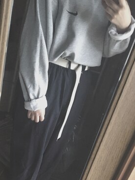 「niko and...（ニコアンド）の綿麻ルーズビックパンツ【niko and...】（その他パンツ、ブルー系）」を使った、もも  🍑さん（レディース）の秋コーディネート