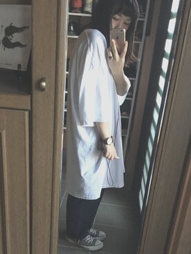 「CONVERSE（コンバース）のCONVERSE コンバース ALL STAR HI オールスター ハイ　CHARCOAL（スニーカー、グレー系）」を使った、もも  🍑さん（レディース）の秋コーディネート