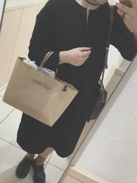 「niko and...（ニコアンド）の細コール切り替えワンピース【niko and ...】（ワンピース、ブラック系）」を使った、もも  🍑さん（レディース）の秋コーディネート