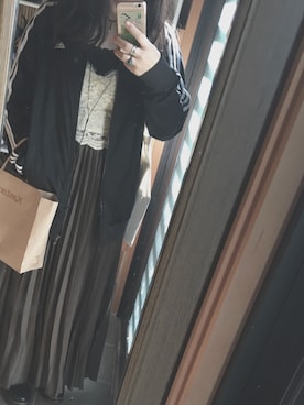 「one after another NICE CLAUP（ワンアフターアナザーナイスクラップ）の総レースビスチェ（キャミソール、ホワイト系）」を使った、もも  🍑さん（レディース）の秋コーディネート