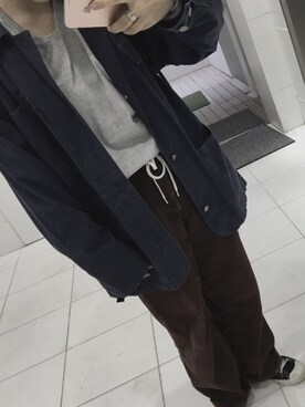 「古着のアイテム（カバーオール、ブルー系）」を使った、もも  🍑さん（レディース）の秋コーディネート