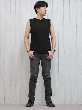 「フード」｜makotoさん（メンズ・181cm）の夏コーディネート