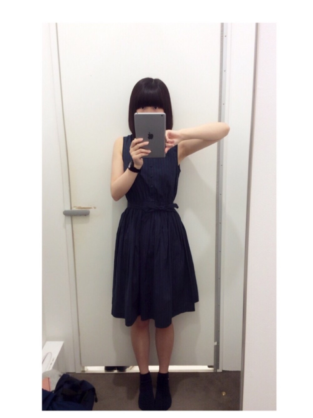「ワンピース、ノンスリーブ」｜「RETRO GIRLのアイテム（ワンピース、グリーン系）」を使った、こけし(もうこけしじゃないけど)さん（レディース・159cm）の春コーディネートの1枚目の写真