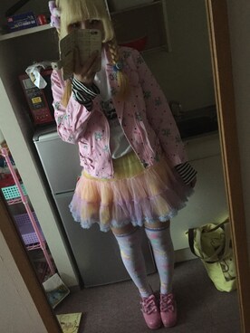 「ファンシー」｜「アイテム（ジャケット/アウター）」を使った、かりんぽこさん（レディース・161cm）の春コーディネート