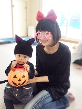 「halloween」｜「アイテム（ニットキャップ/ビーニー）」を使った、nina＋manaさん（キッズ・70cm）の秋コーディネート