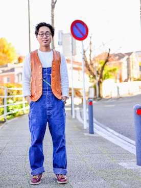 「アイテム（サロペット/オーバーオール）」を使った、たかひろさん（メンズ・165cm）の冬コーディネート