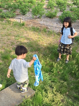 「カモ柄」｜「アイテム（スウェット）」を使った、sun-leafさん（キッズ・80cm）の春コーディネート