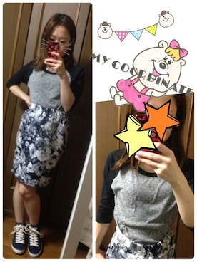 「花柄 スカート」｜「アイテム（スニーカー）」を使った、miiさん（レディース・151cm）の春コーディネート