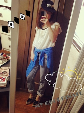 「ジャパンブルー」｜「アイテム（キャップ）」を使った、miiさん（レディース・151cm）の夏コーディネート