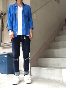 「HARE（ハレ）のダブルベルトスニーカー(HARE)（スニーカー）」を使った、yusukeさん（メンズ・165cm）の夏コーディネート