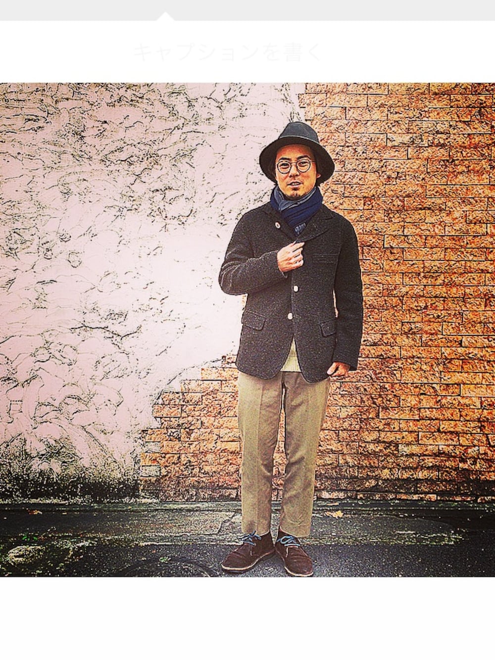 「kolor、ANDERSEN-ANDERSEN、GOLDEN GOOSE」｜「SLOW GUNのアイテム（テーラードジャケット、ブラウン系）」を使った、Masahiro Nishikawaさん（メンズ・160cm）の冬コーディネートの1枚目の写真