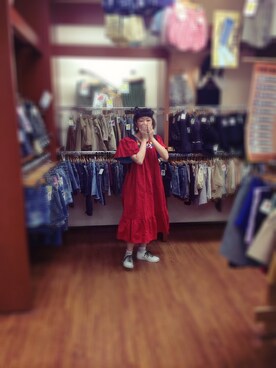 「古着ワンピース」｜「アイテム（その他）」を使った、△さん（レディース・157cm）の夏コーディネート
