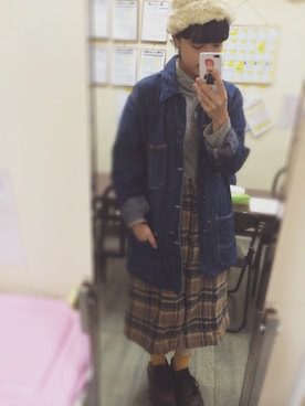 「BLUE BLUE（ブルーブルー）のアイテム（ジャケット/アウター）」を使った、△さん（レディース・157cm）の冬コーディネート