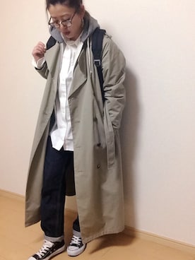 「インディゴデニム」｜「アイテム（トレンチコート）」を使った、♡YUPPY♡さん（レディース・156cm）の冬コーディネート
