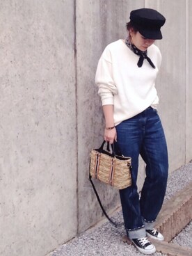 「niko and...（ニコアンド）のオリジナル ミニラインテープカゴバッグ【niko and...】（かごバッグ）」を使った、♡YUPPY♡さん（レディース・156cm）の春コーディネート