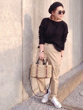 「niko and...（ニコアンド）のオリジナル ミニラインテープカゴバッグ【niko and...】（かごバッグ）」を使った、♡YUPPY♡さん（レディース・156cm）の春コーディネート