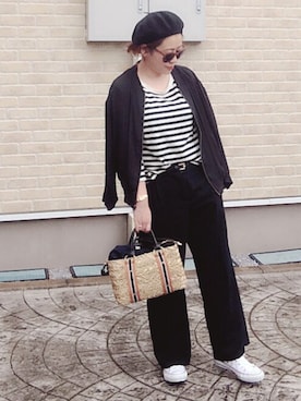 「niko and...（ニコアンド）のオリジナル ミニラインテープカゴバッグ【niko and...】（かごバッグ）」を使った、♡YUPPY♡さん（レディース・156cm）の春コーディネート