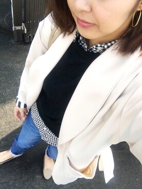 「フープイヤリング」｜「アイテム（ジャケット/アウター）」を使った、mik___xさん（レディース・163cm）の冬コーディネート