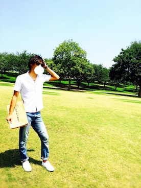 「TALKING ABOUT THE ABSTRACTION（トーキング　アバウト　ジ　アブストラクション）のアイテム（バッグ）」を使った、K.さん（メンズ・180cm）の夏コーディネート