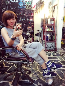 「NIKE（ナイキ）のNIKE ナイキ CLASSIC CORTEZ NYLON クラシック コルテッツ ナイロン 807472-483 16SU 483LBLU/BM（スニーカー、ブルー系）」を使った、Yu Kiさん（レディース）の春コーディネート