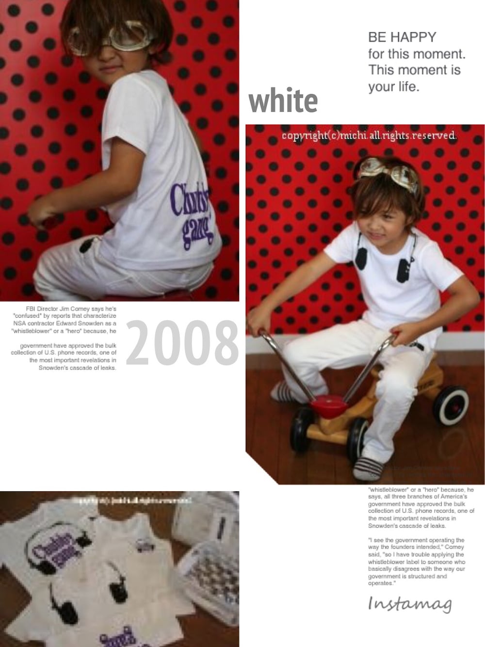 「ホワイトデニム、ホワイトコーデ、ゴーグル」｜「CHUBBYGANGのアイテム（Tシャツ/カットソー、ホワイト系）」を使った、michiさん（キッズ・110cm）の夏コーディネートの1枚目の写真