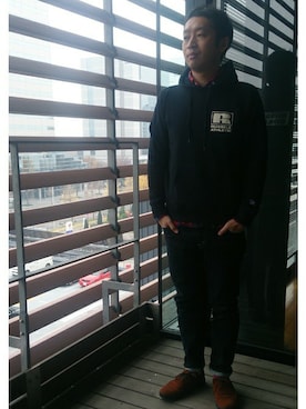 「RUSSELL（ラッセル）のアイテム」を使った、Right-on 本社スタッフさん（メンズ・179cm）の冬コーディネート