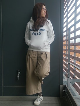 「RUSSELL（ラッセル）のアイテム」を使った、Right-on 本社スタッフさん（レディース・168cm）の冬コーディネート