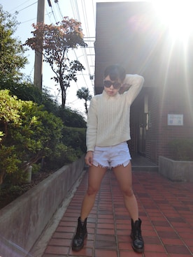 「GU（ジーユー）のアイテム（ニット/セーター、ホワイト系）」を使った、Mayumiさん（レディース・158cm）の秋コーディネート
