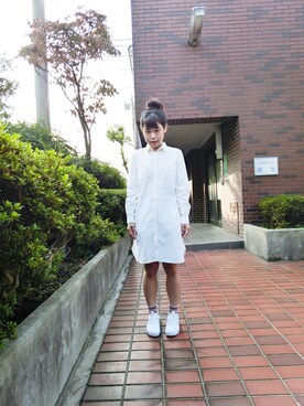 「無印良品（ムジルシリョウヒン）のアイテム（シャツ/ブラウス、ホワイト系）」を使った、Mayumiさん（レディース・158cm）の秋コーディネート