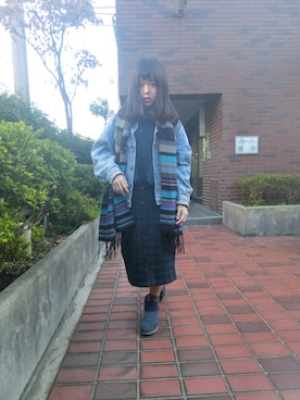 「airspaceのアイテム（ブーツ、ブルー系）」を使った、Mayumiさん（レディース・158cm）の秋コーディネート