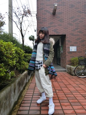 「OZOC（オゾック）のアイテム（ミリタリージャケット）」を使った、Mayumiさん（レディース・158cm）の秋コーディネート