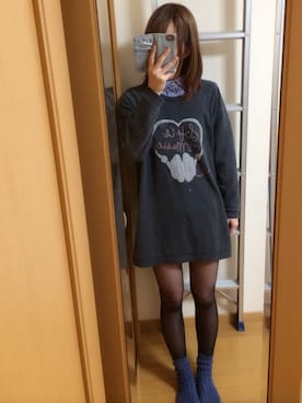「タイツ×靴下」｜「アイテム（スウェット）」を使った、hanaさん（レディース・163cm）の春コーディネート