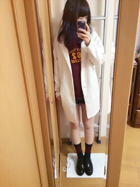 「白コート」｜「アイテム（その他）」を使った、hanaさん（レディース・163cm）の冬コーディネート