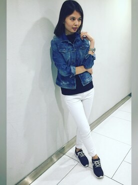 「MUJI」｜「アイテム（デニムジャケット）」を使った、Gloria Nganさん（レディース・158cm）の秋コーディネート