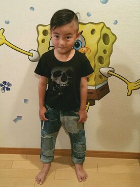 「AHCAHCUM.muchacha（アチャチュムムチャチャ）のアイテム（パンツ）」を使った、忘羨さん（キッズ・110cm）の春コーディネート