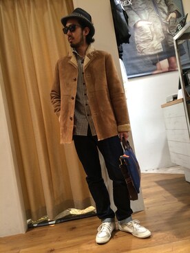 「AVIREX（アヴィレックス）のアイテム（テーラードジャケット）」を使った、KJさん（メンズ・181cm）の冬コーディネート