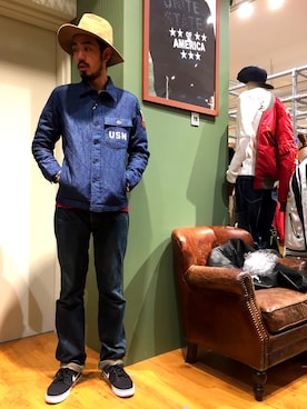 「TYPE BLUE（タイプブルー）のアイテム（トップス）」を使った、KJさん（メンズ・181cm）の秋コーディネート