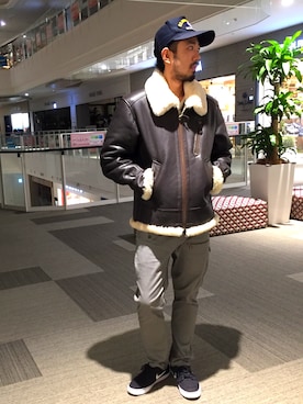 KJさんの「【直営店限定】avirex/アヴィレックス/MOUTON BOMBER Jacket/ ムートン　ボンバー　ジャケット」を使ったコーディネート