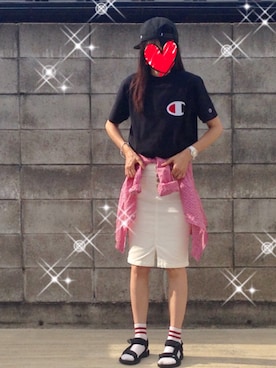 「OZOC（オゾック）のアイテム（デニムスカート）」を使った、AYU∞さん（レディース・165cm）の夏コーディネート