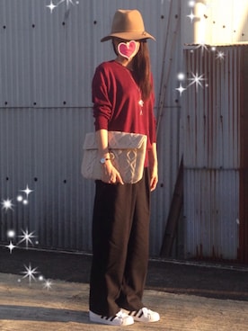 「GLOBAL WORK（グローバルワーク）のフェルトナカオレＨＡＴ/565115（ハット）」を使った、AYU∞さん（レディース・165cm）の秋コーディネート