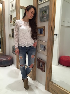 「Planet blue world（プラネットブルーワールド）のアイテム」を使った、Sayaさん（レディース・158cm）の冬コーディネート