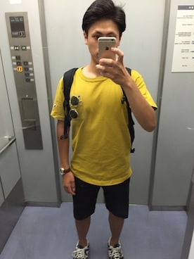 「JOURNAL STANDARD（ジャーナルスタンダード）の【追加】Champion T1011 JS Exclusive 半袖Teeシャツ/チャンピオン #（Tシャツ/カットソー、イエロー系）」を使った、kokiさん（メンズ）の夏コーディネート