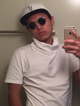 「R.NEWBOLD（アールニューボールド）のR.NEWBOLD×Hattie Stewart/キャップ/155215（キャップ、ホワイト系）」を使った、kokiさん（メンズ）の夏コーディネート